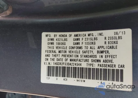 2013 Honda Accord Sport из США, поврежденный, VIN 1HGCR2F53DA224544